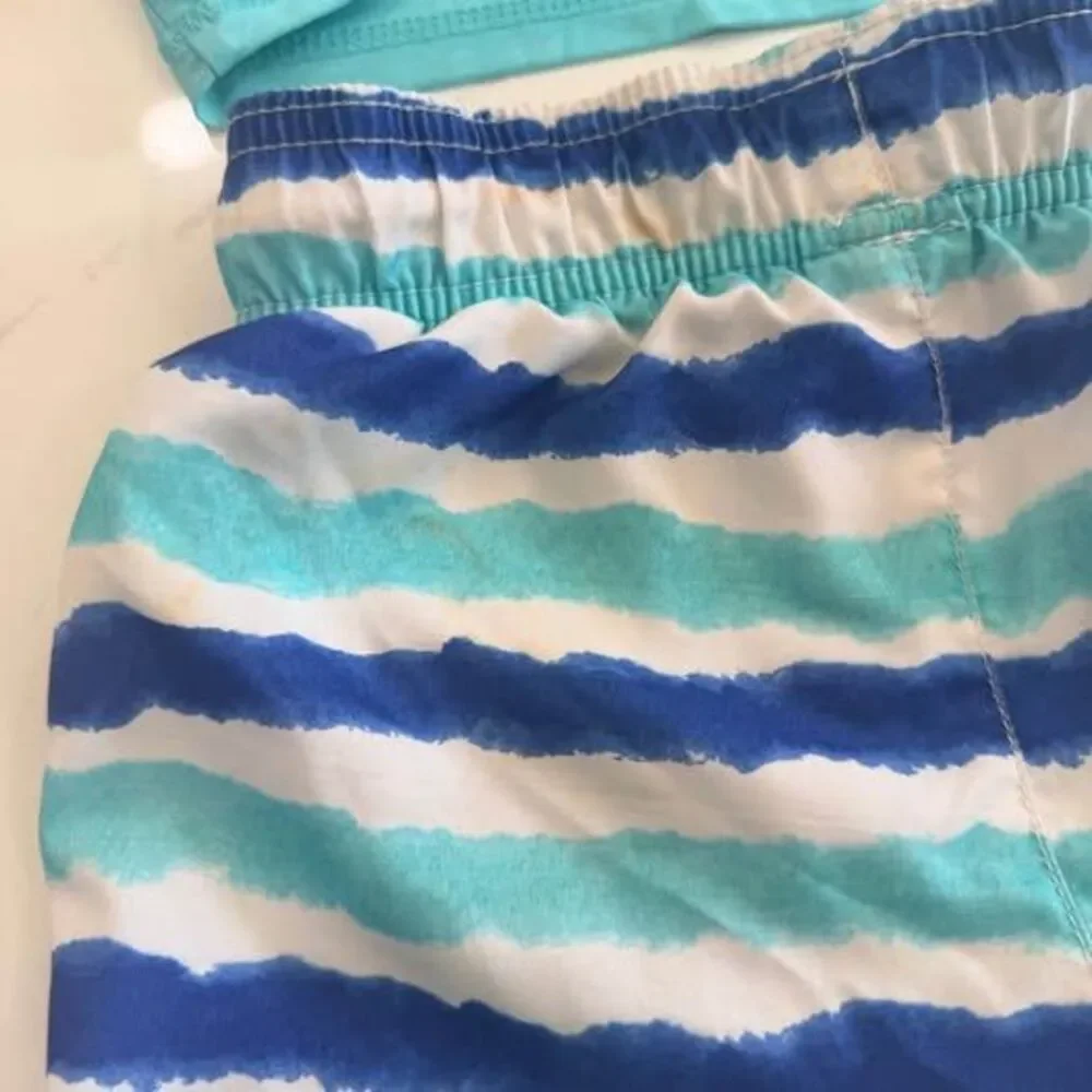 Boys Children’s Place Swim Set Size 7/8 Rash Guard Swim Trunks Flaws see picture